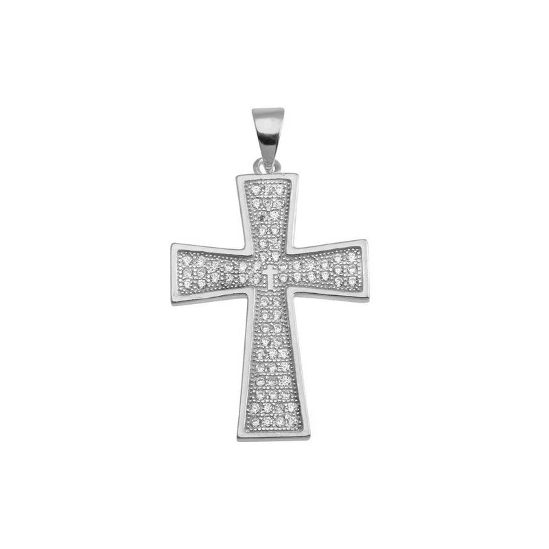 925 Sterling Silver Cross CZ Hip Hop Pendant..