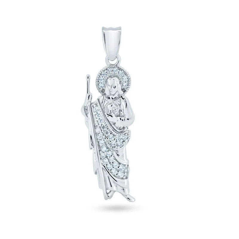 Rhodium Plated 925 Sterling Silver CZ St Jude Pendant..