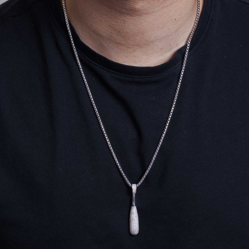 Rhodium Plated 925 Sterling Silver CZ Baseball Bat Hip Hop Pendant..