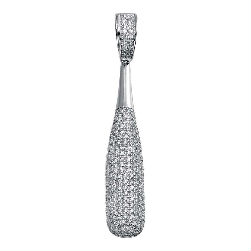 Rhodium Plated 925 Sterling Silver CZ Baseball Bat Hip Hop Pendant..