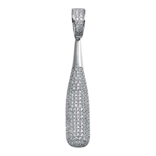 Rhodium Plated 925 Sterling Silver CZ Baseball Bat Hip Hop Pendant..