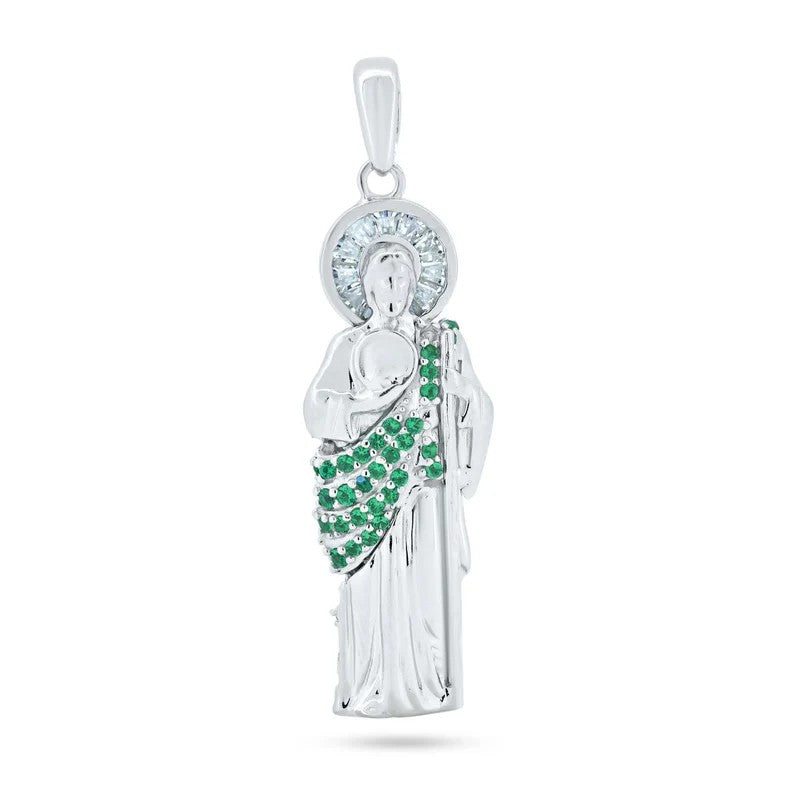 925 Sterling Silver Green CZ St Jude Pendant..