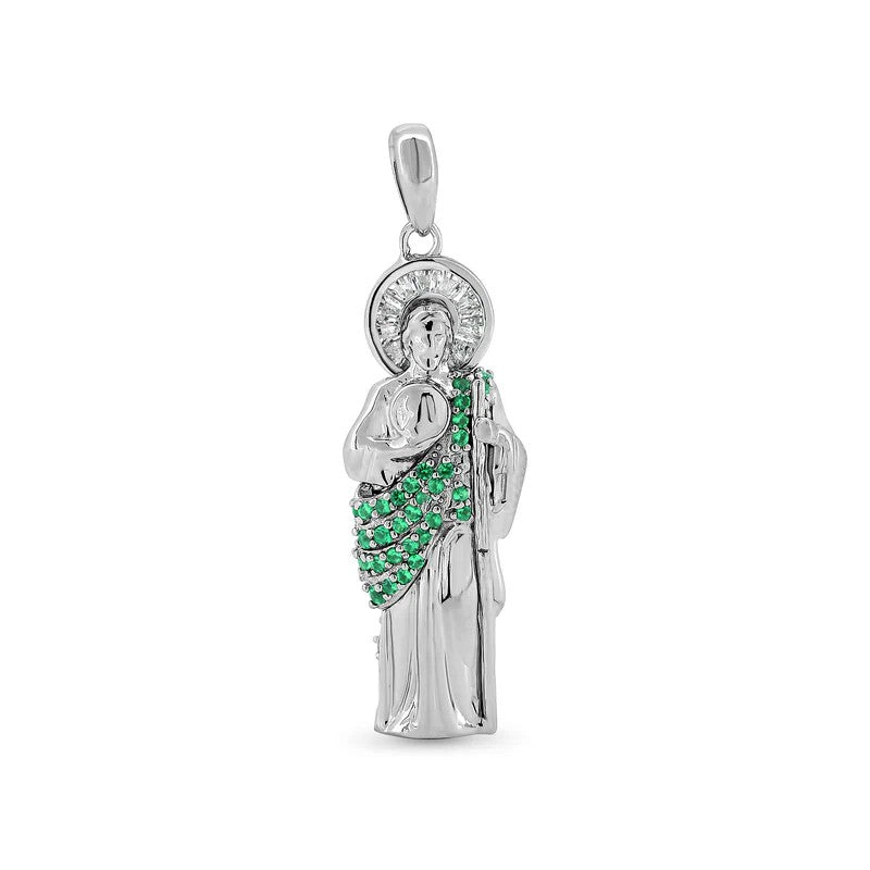 925 Sterling Silver Green CZ St Jude Pendant..