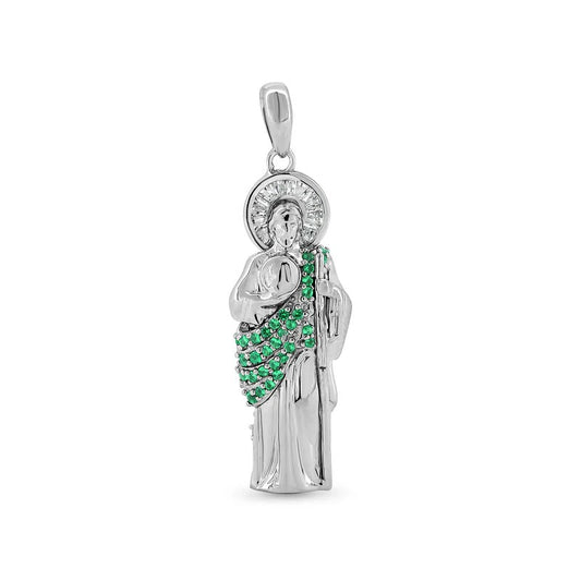 925 Sterling Silver Green CZ St Jude Pendant..