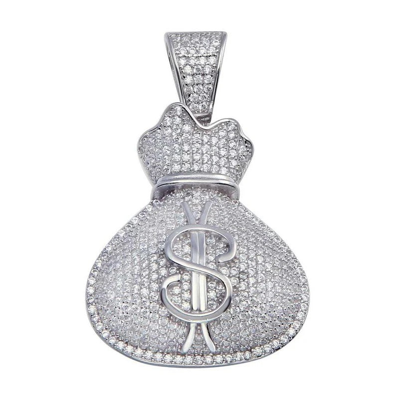925 Sterling Silver CZ Money Bag Hip Hop Pendant..