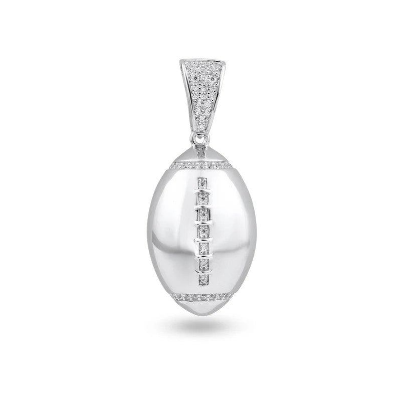 925 Sterling Silver Football Clear CZ Pendant..