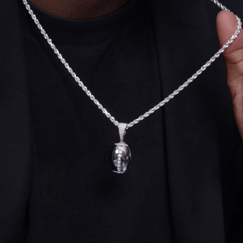 925 Sterling Silver Football Clear CZ Pendant..