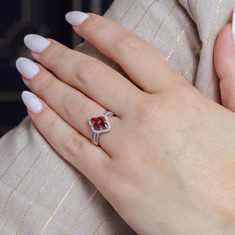 925 Sterling Silver 4 Red Marquise Center CZ Ring