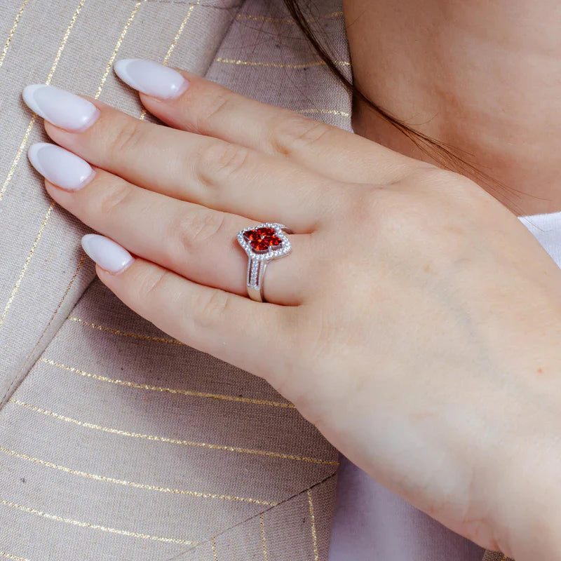925 Sterling Silver 4 Red Marquise Center CZ Ring