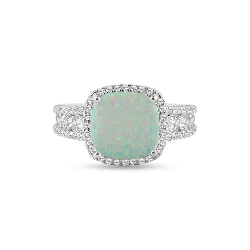925 Sterling Silver Opal Stone With CZ Ring
