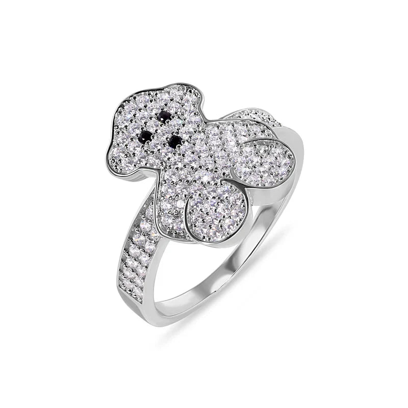 925 Sterling Silver Teddy Bear Clear CZ Studded 15.5mm Ring..
