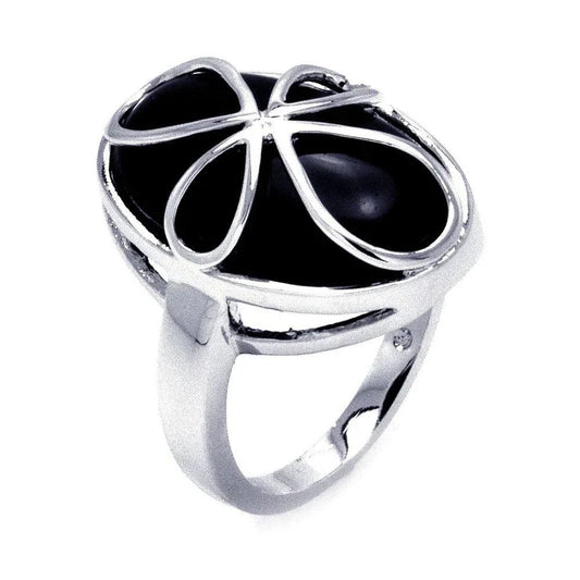 925 Sterling Silver Black Onyx Script Cross Ring