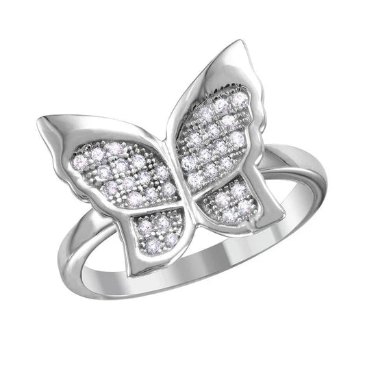 925 Sterling Silver Butterfly Ring with Micro Pave CZ Stones