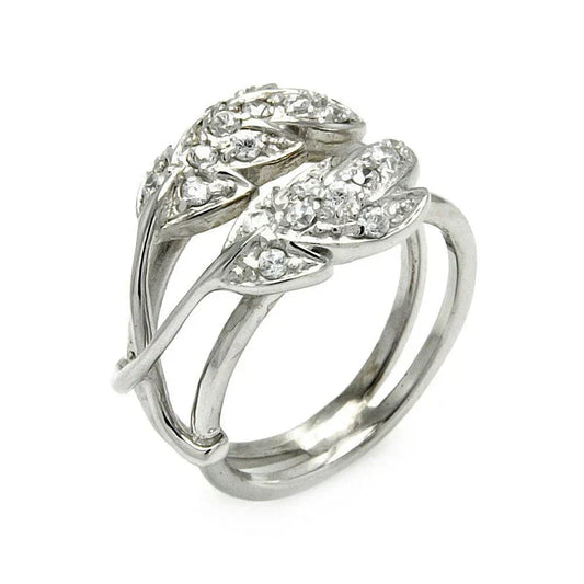 925 Sterling Silver CZ Double Leaf Ring..