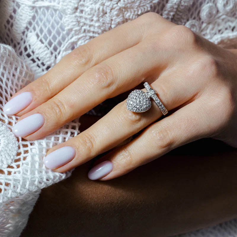 925 Sterling Silver Plated Movable CZ Heart Ring