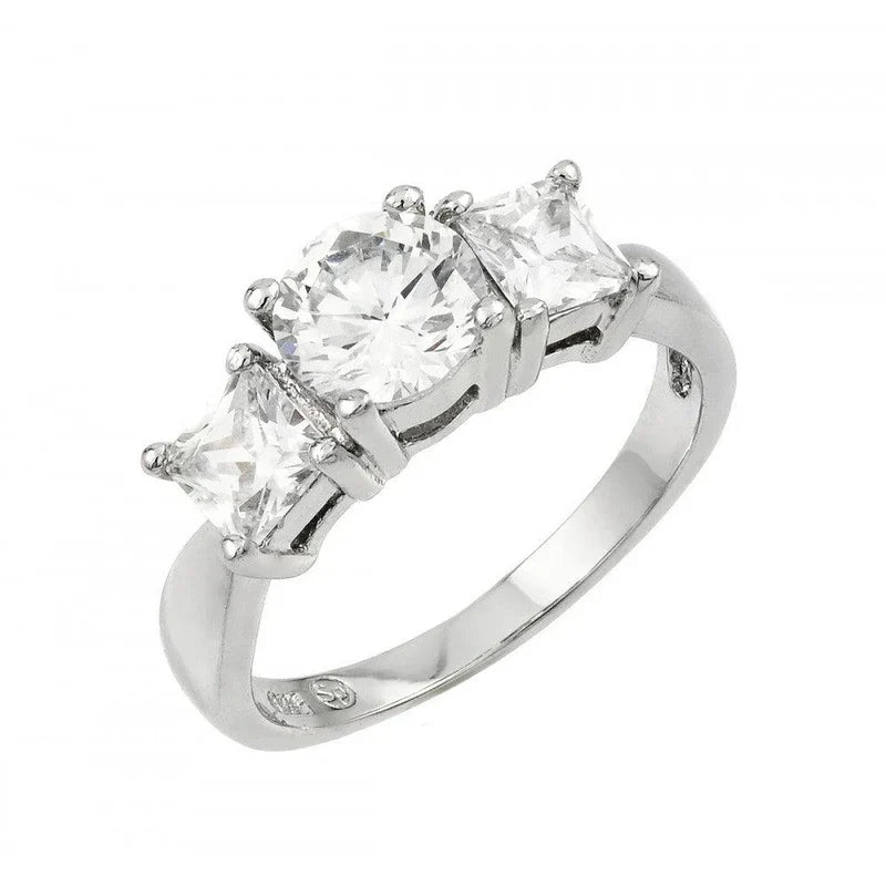 925 Sterling Silver Past Present Future CZ Ring