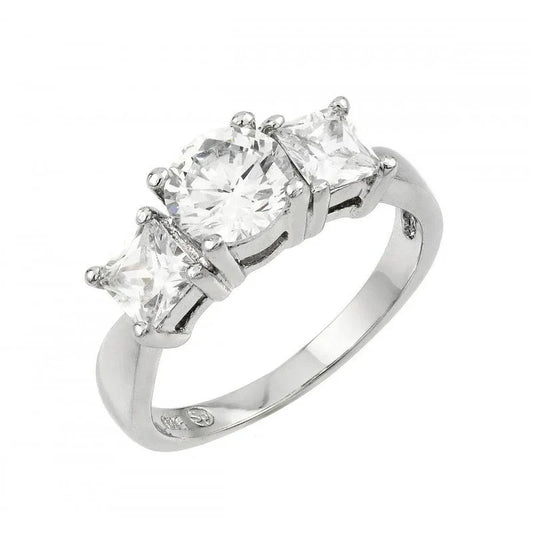 925 Sterling Silver Past Present Future CZ Ring