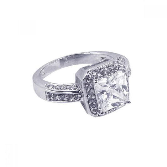 925 Sterling Silver Square Center Cluster CZ Ring