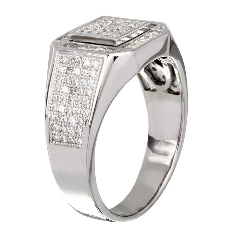 925 Sterling Silver Men's Square CZ Ring