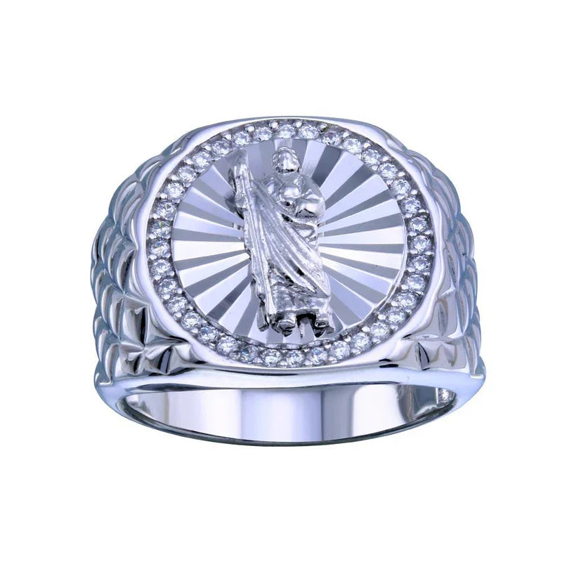 925 Sterling Silver Saint Jude CZ Ring for men