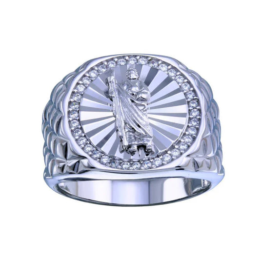 925 Sterling Silver Saint Jude CZ Ring for men