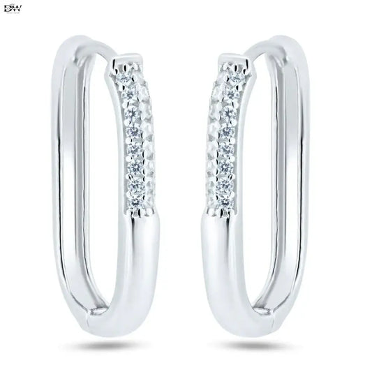 Rhodium 925 Sterling Silver CZ Oval Hoop Earrings Earrings