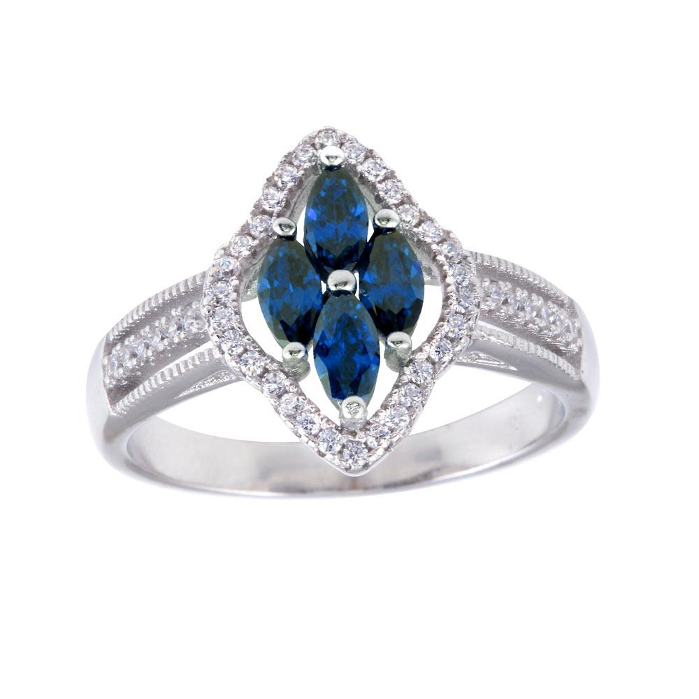 925 Sterling Silver 4 Red Marquise Center CZ Ring