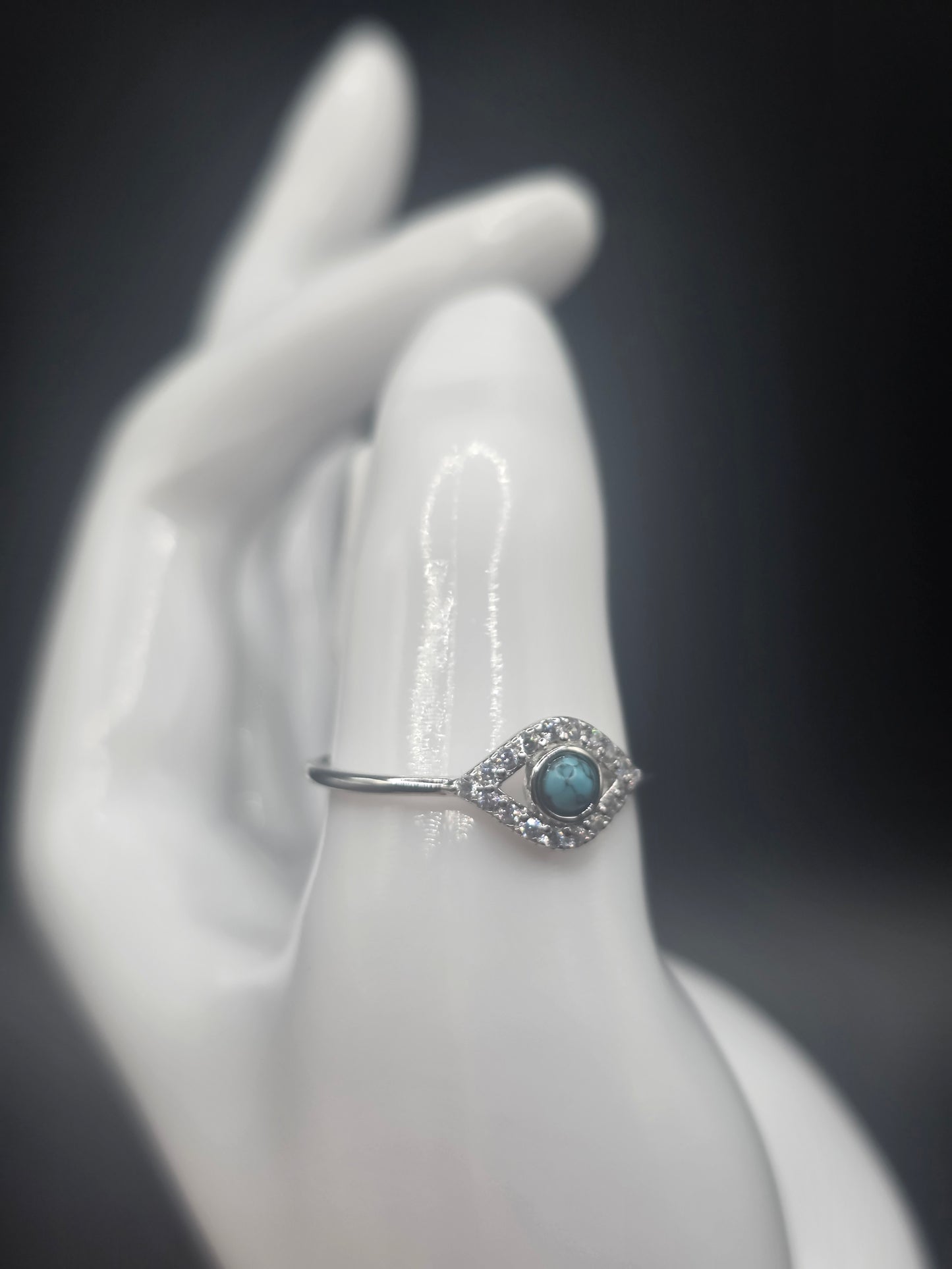 925 Sterling Silver Evil Eye CZ Ring with Turquoise Bead