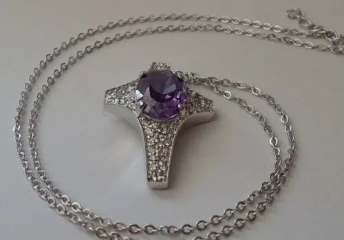 925 Sterling Silver Tanzanite CZ Rhodium Plated Cross Pendant Necklace