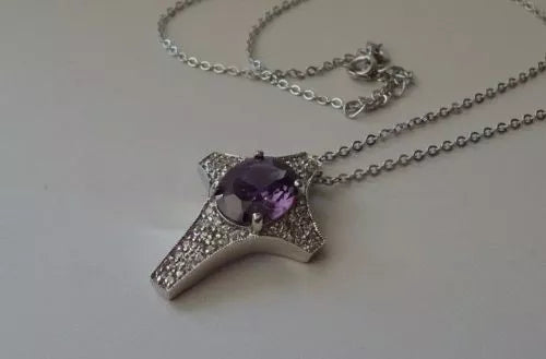925 Sterling Silver Tanzanite CZ Rhodium Plated Cross Pendant Necklace