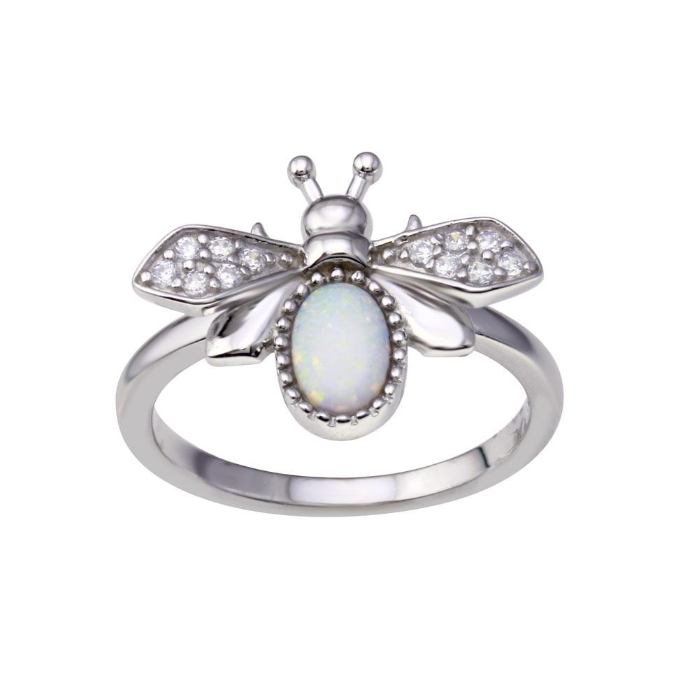 925 Sterling Silver Simulated Opal Bee Ring