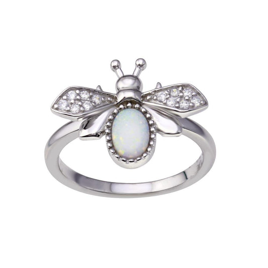 925 Sterling Silver Simulated Opal Bee Ring