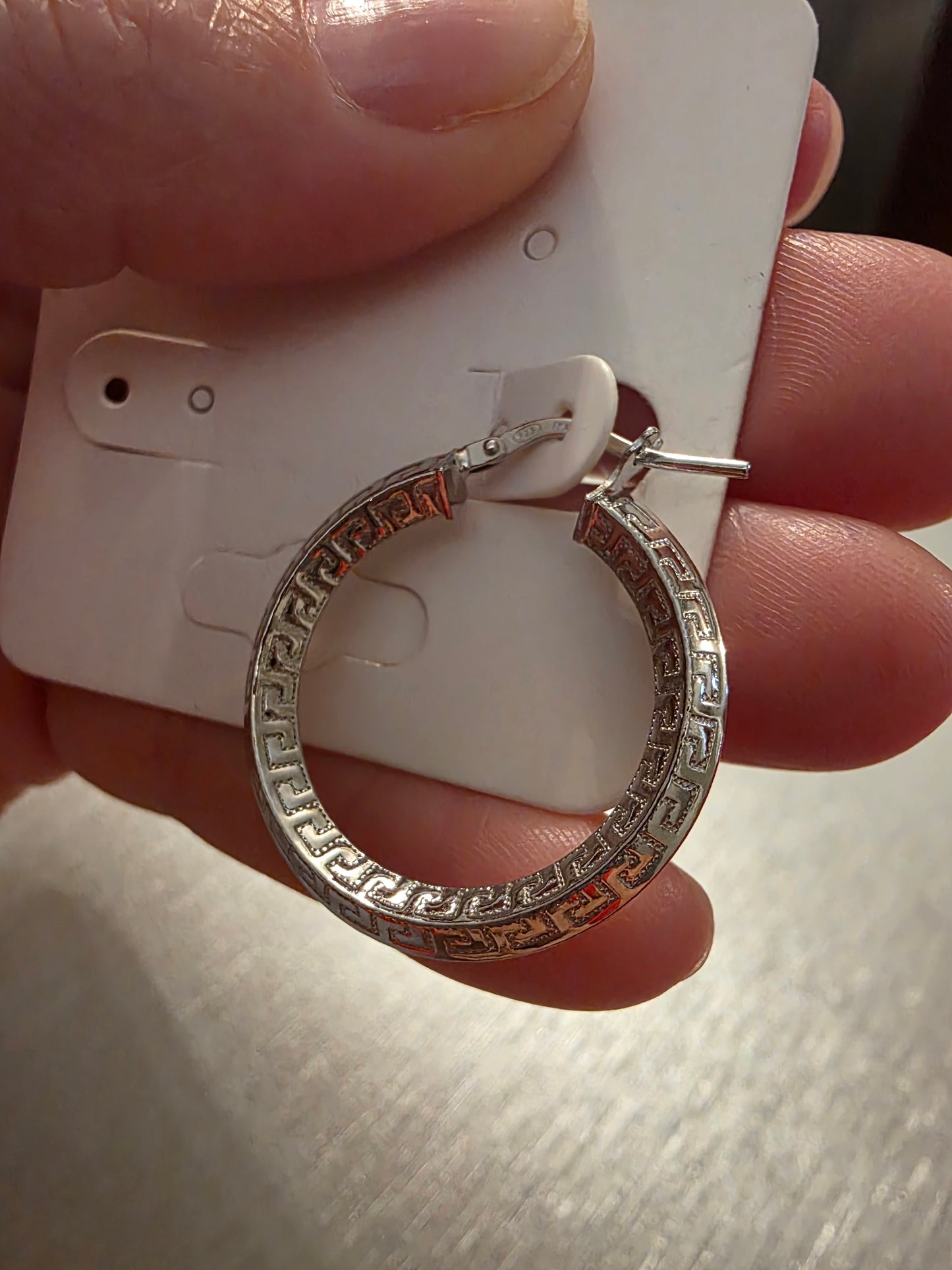 925 Sterling Silver Greek Key 3.7mm x 3.3mm Latch Earring