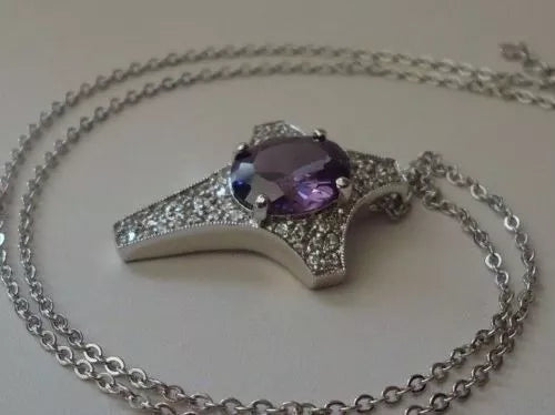 925 Sterling Silver Tanzanite CZ Rhodium Plated Cross Pendant Necklace